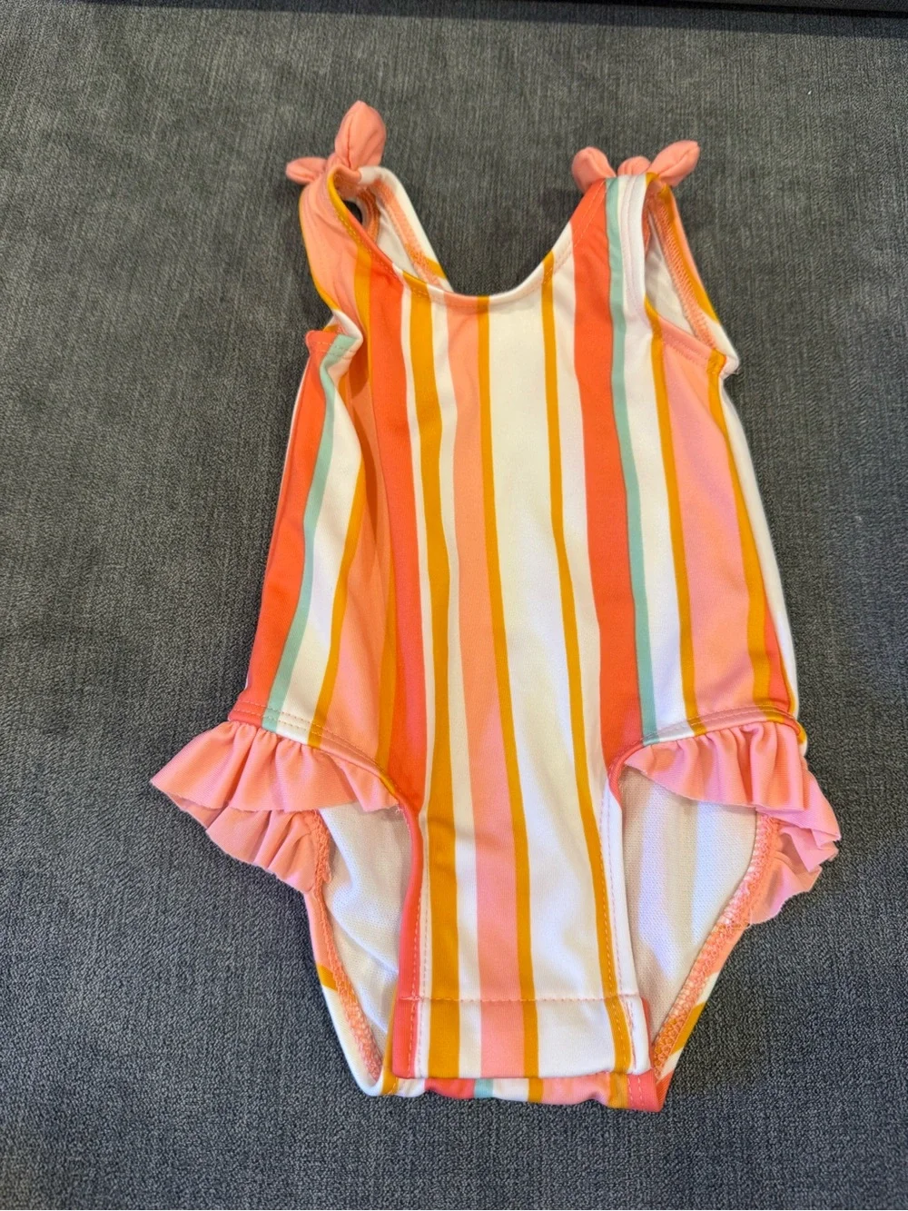 Cat & Jack Girls' One-Piece Swimsuit - Coral, Pink, White, Yellow, Mint Stripes